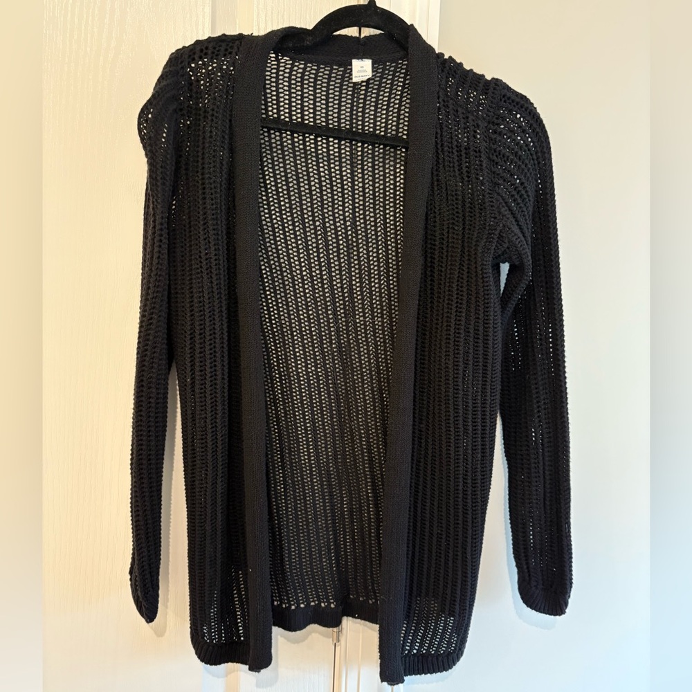 Elegant Black Open-Knit Women's Cardigan
